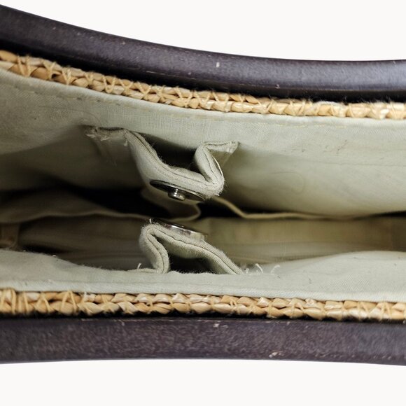 Wicker Wood Handled Handbag Boho Cottagecore Inner Pockets Beach Vacation Trip - Picture 8 of 16